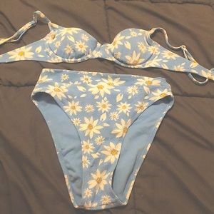 Blue daisy bathing suit two piece slightly worn still in very good shape